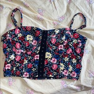 Floral cotton, crop bustier top (large)